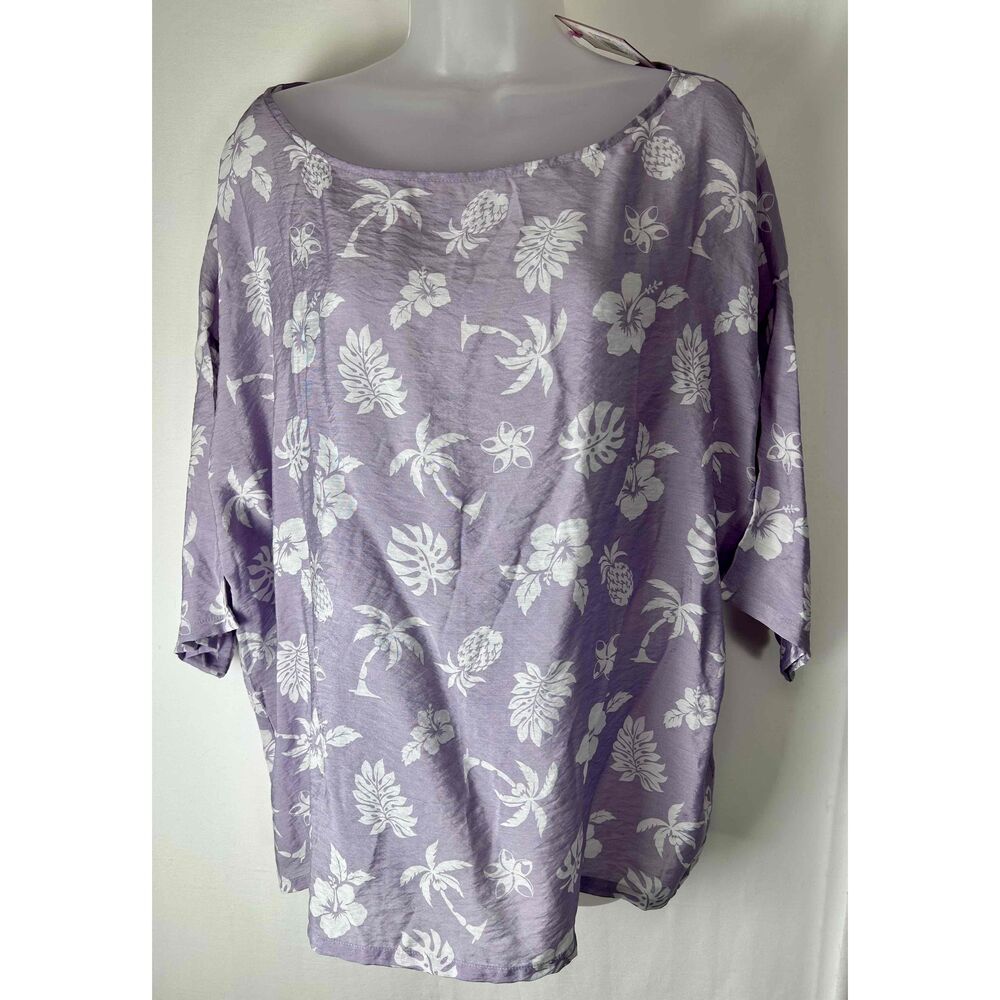 NWT Jamaica Jaxx Womens Lilac Floral Print Short Sleeve Kaftan Blouse XL‎